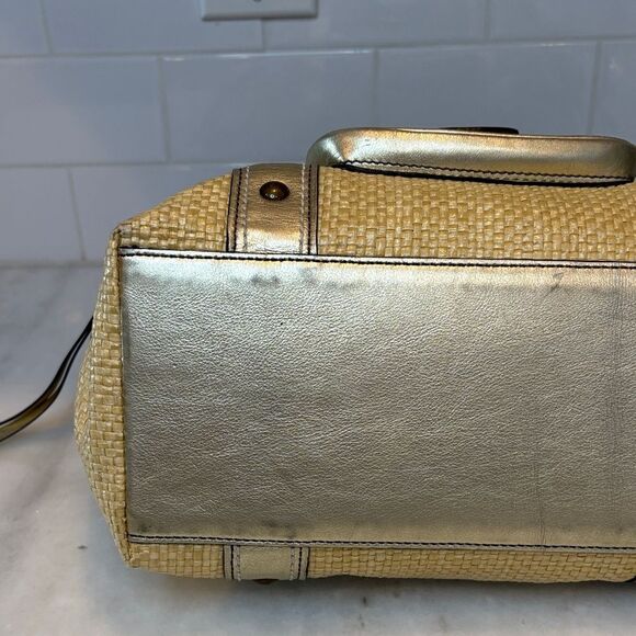 Coach Bag Purse Handbag Legacy Straw & Metallic Leather Tote Shoulder Pocketbook - Picture 9 of 16